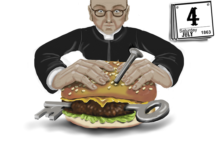 The Vicar tried to eat the burger the day after getting the burger (the day after Gettysburg).